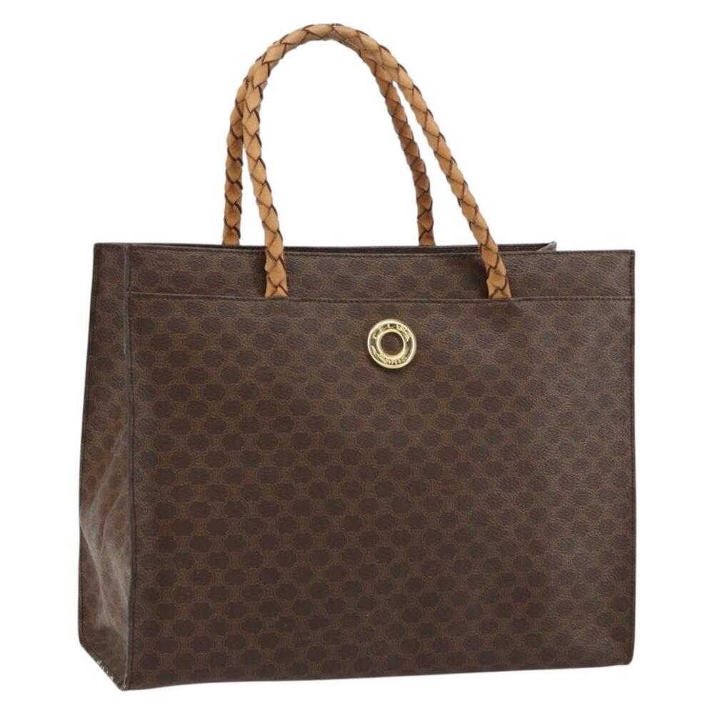 CELINE Macadam Canvas Hand Bag PVC Leather Brown Gold Auth 161051 - Picture 1 of 16